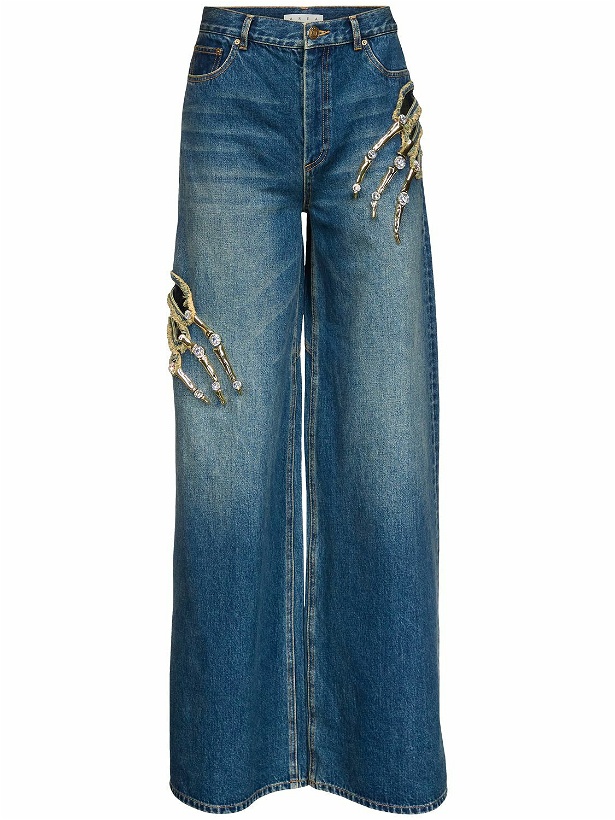 Photo: AREA - Embellished Claw Cutout Relaxed Jeans