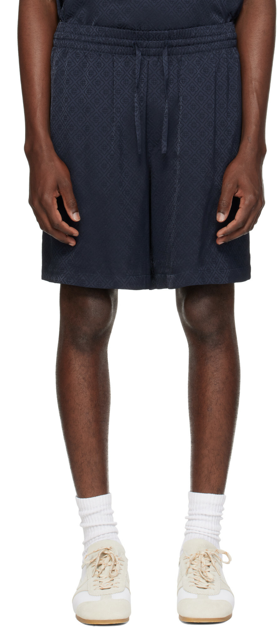 Casablanca Navy Viscose Monogram Shorts