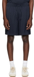 Casablanca Navy Viscose Monogram Shorts