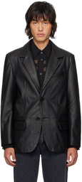 Sunflower Black Notched Lapel Leather Blazer
