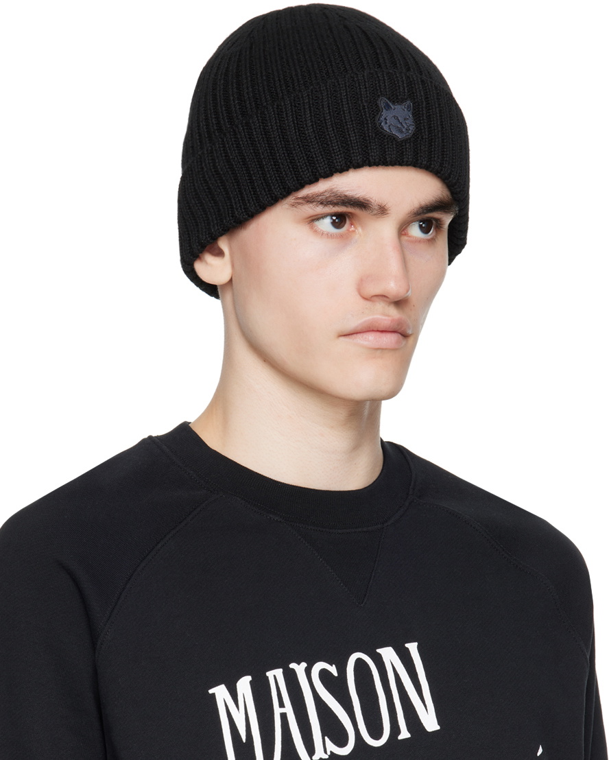 Maison Kitsuné Black Fox Head Patch Beanie Maison Kitsune display picture 3