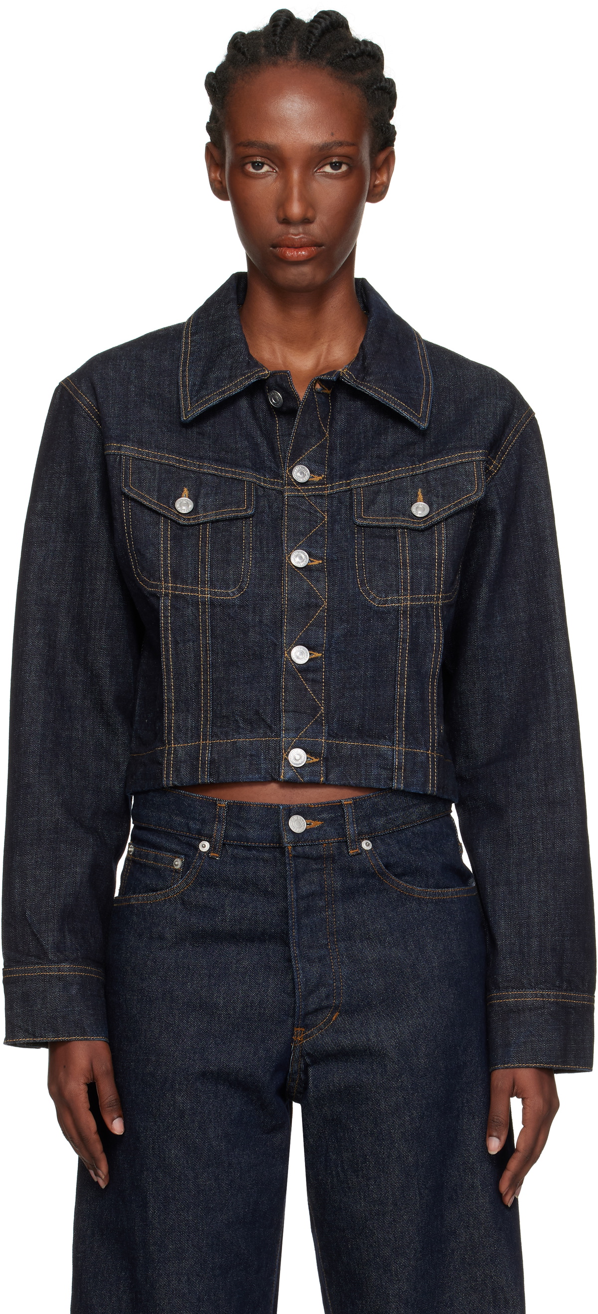 Victoria Beckham Navy Cropped Denim Jacket