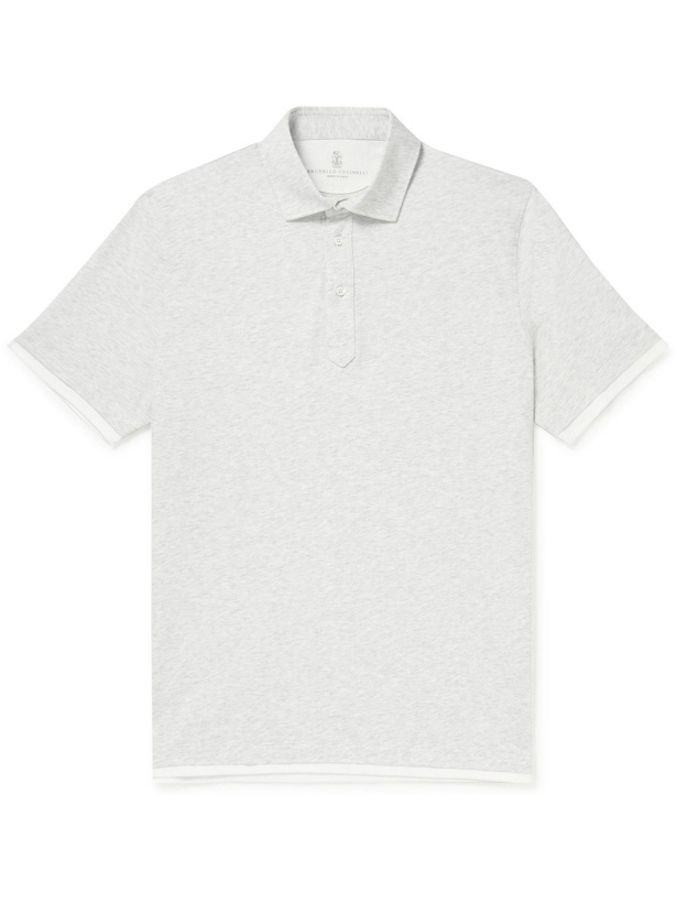 Photo: Brunello Cucinelli - Slim-Fit Layered Cotton-Jersey Polo Shirt - Gray