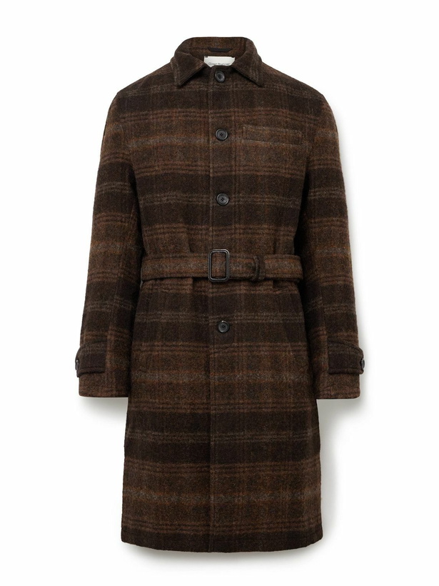 Photo: Oliver Spencer - Grandpa Belted Checked Wool-Felt Coat - Brown