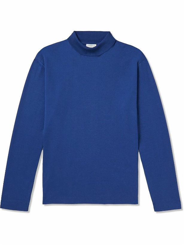 Photo: Sunspel - Brushed Cotton-Jersey Rollneck T-Shirt - Blue