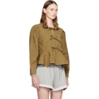 GANNI Khaki Compact Poplin Long Sleeve Peplum Blouse