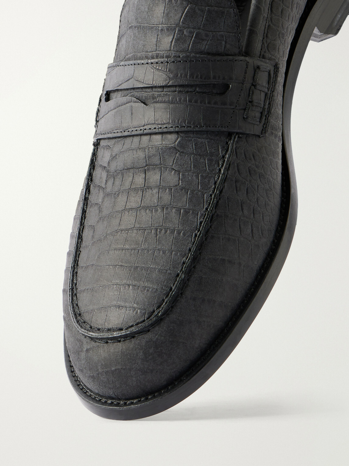 Manolo Blahnik - Perry Croc-Effect Nubuck Loafers - Black