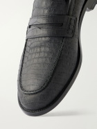 Manolo Blahnik - Perry Croc-Effect Nubuck Loafers - Black