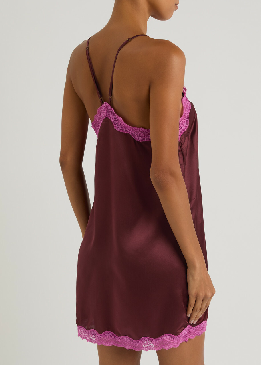 Love Stories Willow Lace-trimmed Silk Chemise Burgundy
