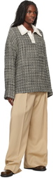 WOOYOUNGMI Black & White Multi Tweed Long Sleeve Polo
