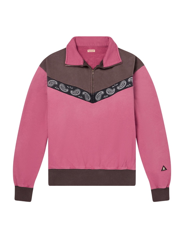 Photo: KAPITAL - Colour-Block Paisley-Trimmed Cotton-Jersey Half-Zip Sweatshirt - Pink