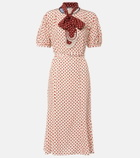 Prada Scarf-detail polka-dot silk midi dress