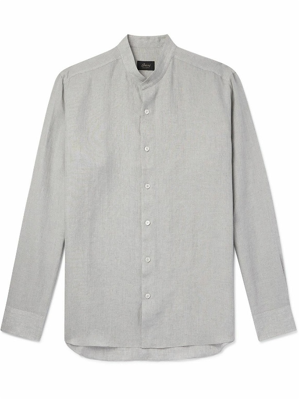 Photo: Brioni - Grandad-Collar Linen Shirt - Gray