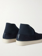 Mulo - Suede and Ribbed-Knit Slippers - Blue