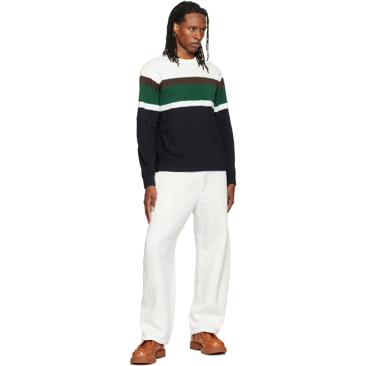 sacai Black & White Chusen-Dyed Cotton Jersey L/S T-shirt