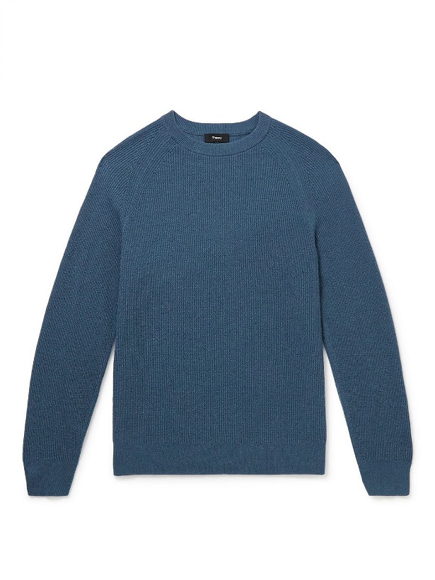 Photo: Theory - Toby Waffle-Knit Cashmere Sweater - Blue