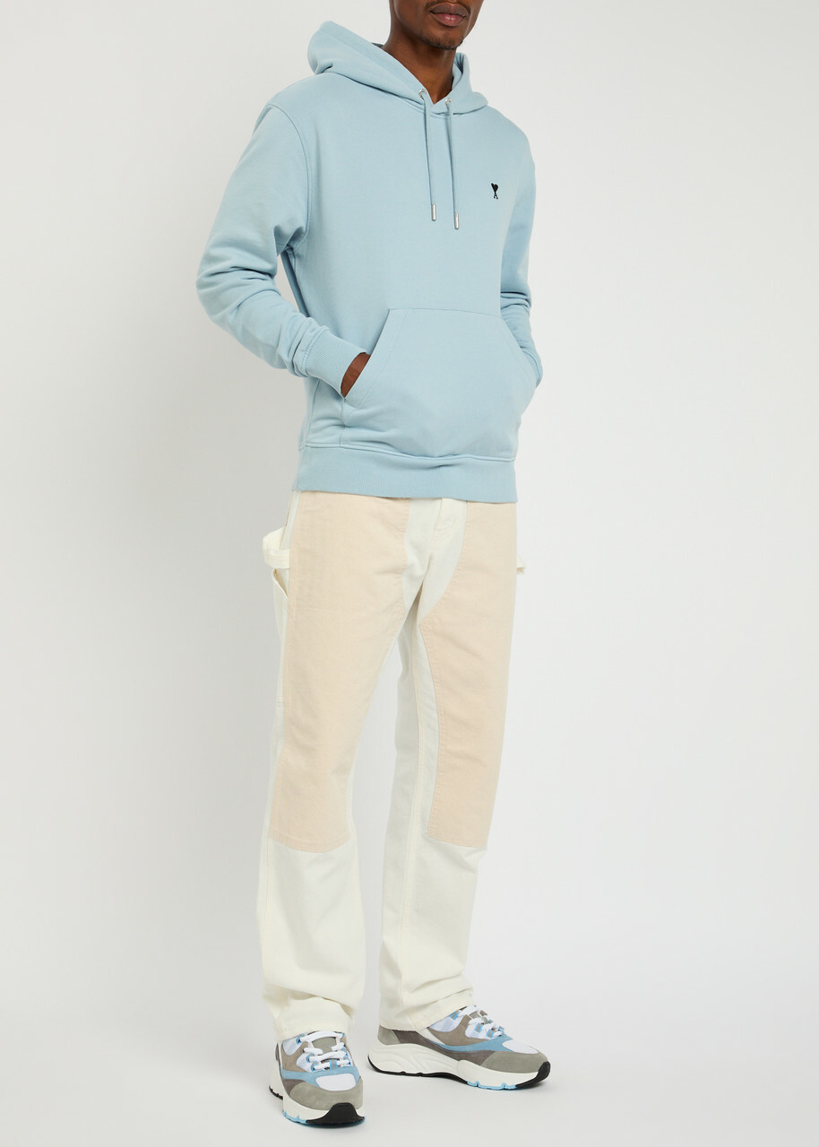 Ami Paris Logo Hooded Cotton Sweatshirt Blue AMI