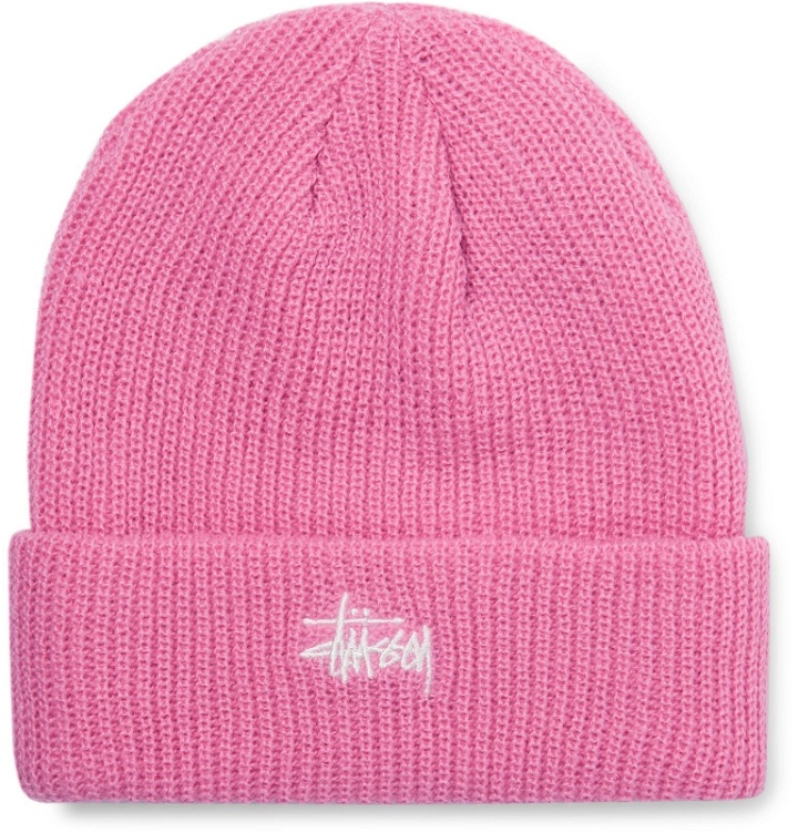 Photo: Stüssy - Logo-Embroidered Ribbed-Knit Beanie - Pink