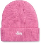 Stüssy - Logo-Embroidered Ribbed-Knit Beanie - Pink