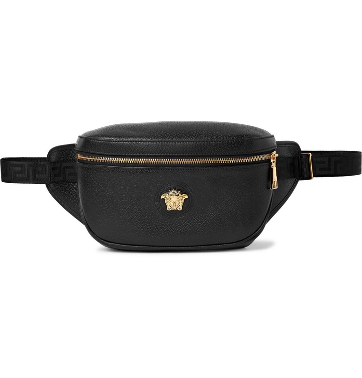 Photo: Versace - Logo-Embellished Textured-Leather Belt Bag - Black