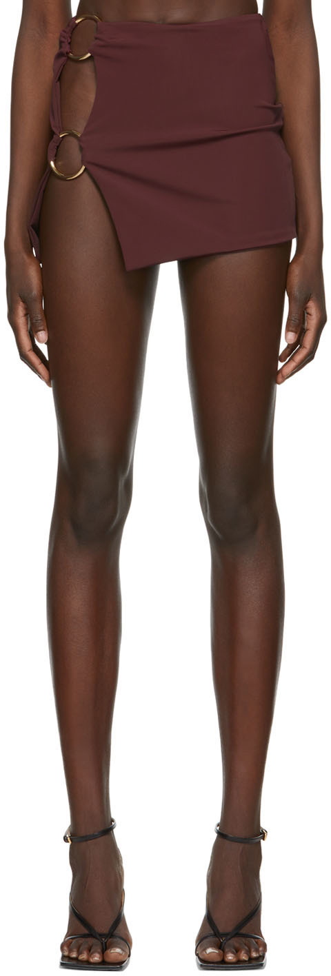 Louisa Ballou Orange amp; Brown Wrap Denim Miniskirt