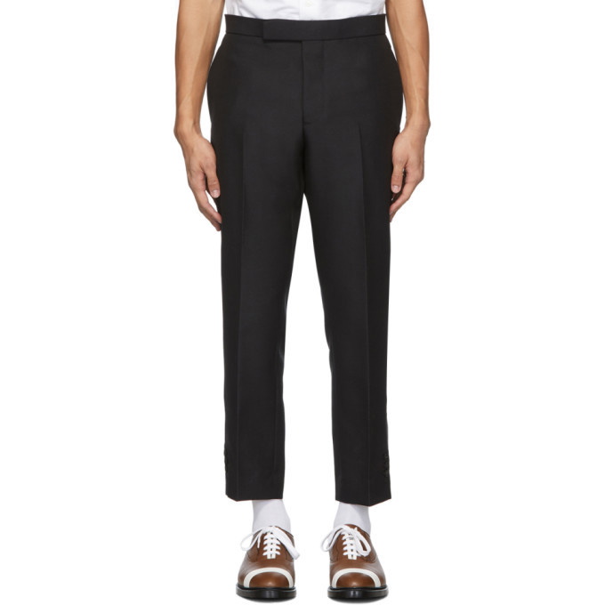 Photo: Thom Browne Black Wool Vented Slim Trousers