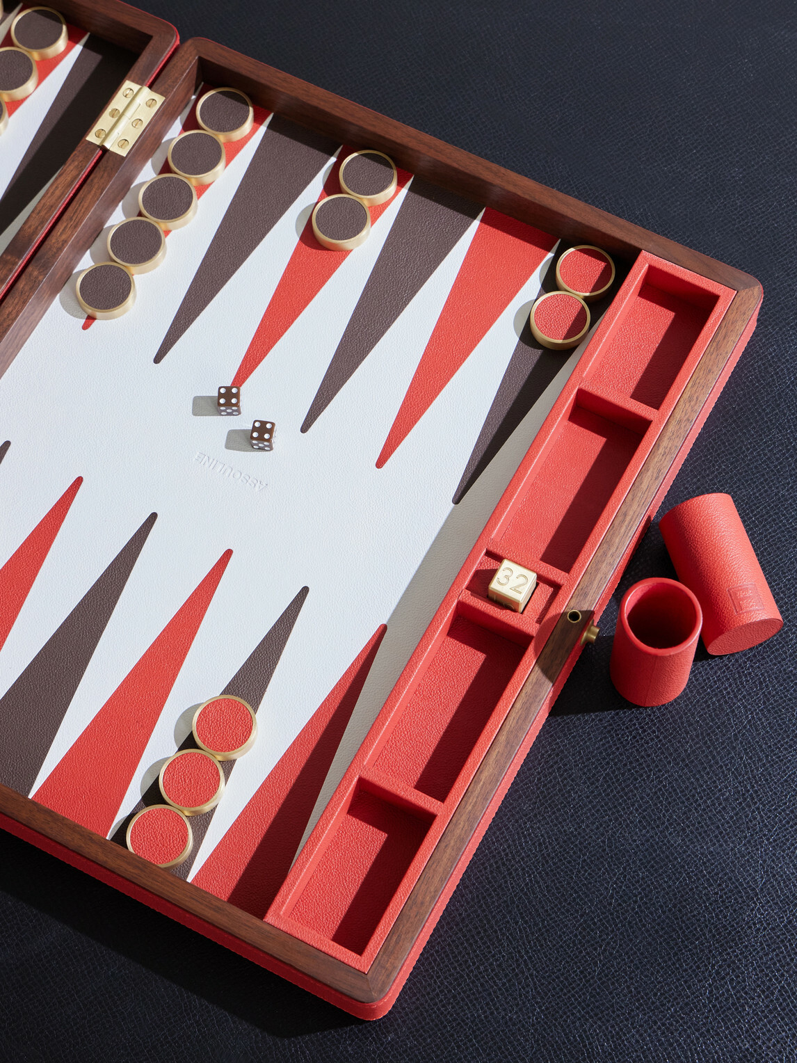 Assouline - Pebble-Grain Leather, Brass and Wood Backgammon Set - Red