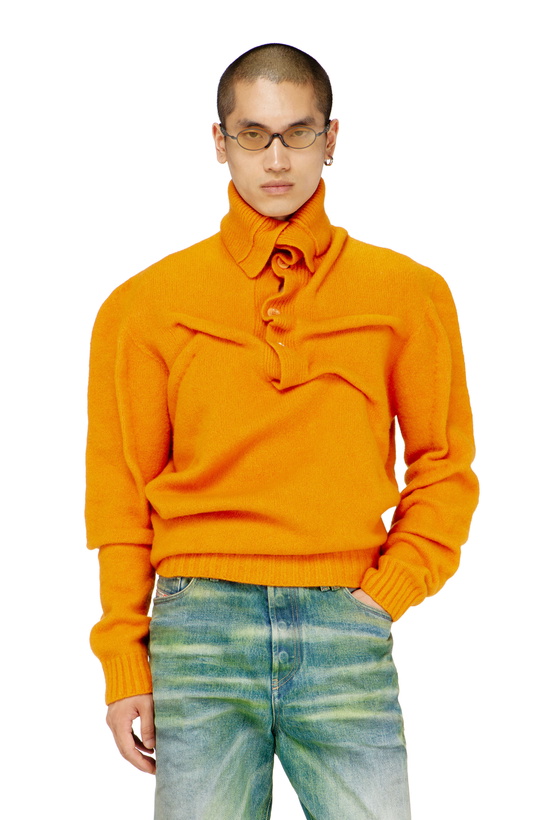 Photo: Diesel Button-neck jumper in wrinkled boiled knit - Knitwear Mens in Orange