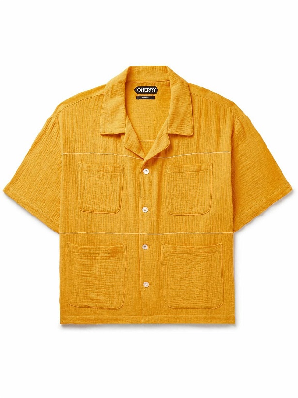 Photo: CHERRY LA - Vacation Camp-Collar Cotton-Gauze Shirt - Yellow