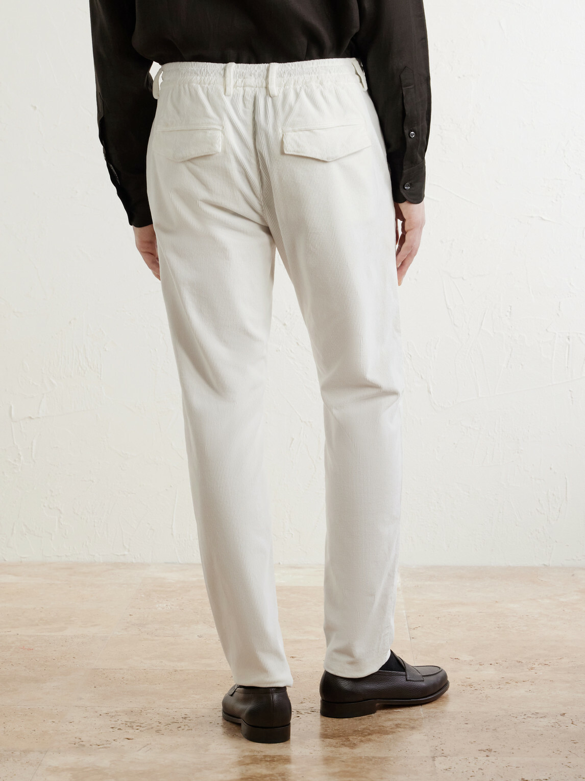 Eleventy - Straight-Leg Cotton-Blend Corduroy Drawstring Trousers - White
