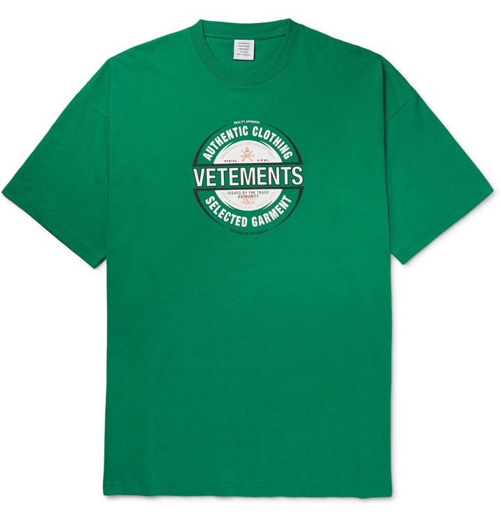Photo: Vetements - Oversized Logo-Print Cotton-Jersey T-Shirt - Green
