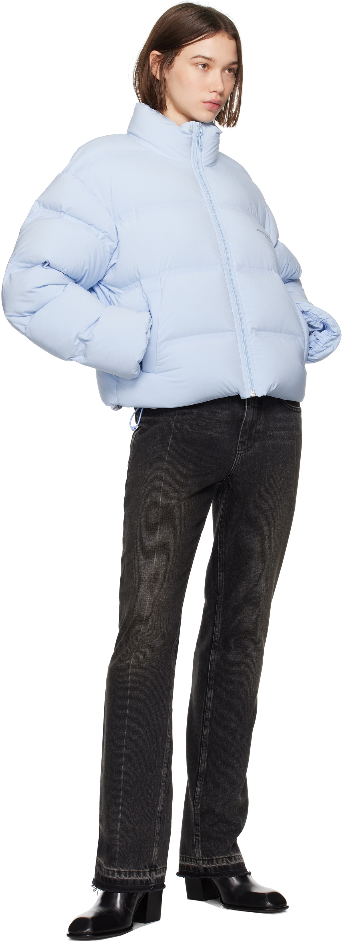 Alexander Wang Blue Cropped Reflective Logo Down Jacket