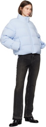 Alexander Wang Blue Cropped Reflective Logo Down Jacket