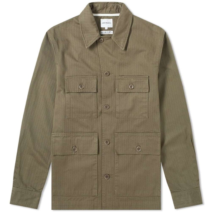 Photo: Norse Projects Mads Herringbone Shirt Jacket Ivy Green