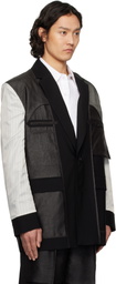 Feng Chen Wang Black Deconstruction Patchwork Blazer