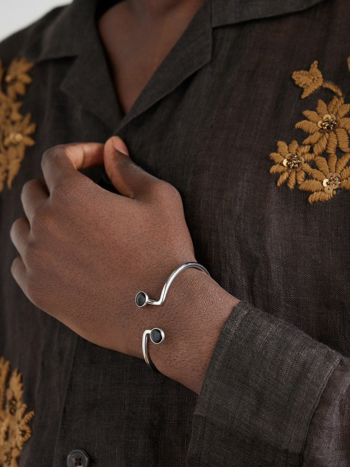 Mikia - Silver Obsidian Cuff - Silver