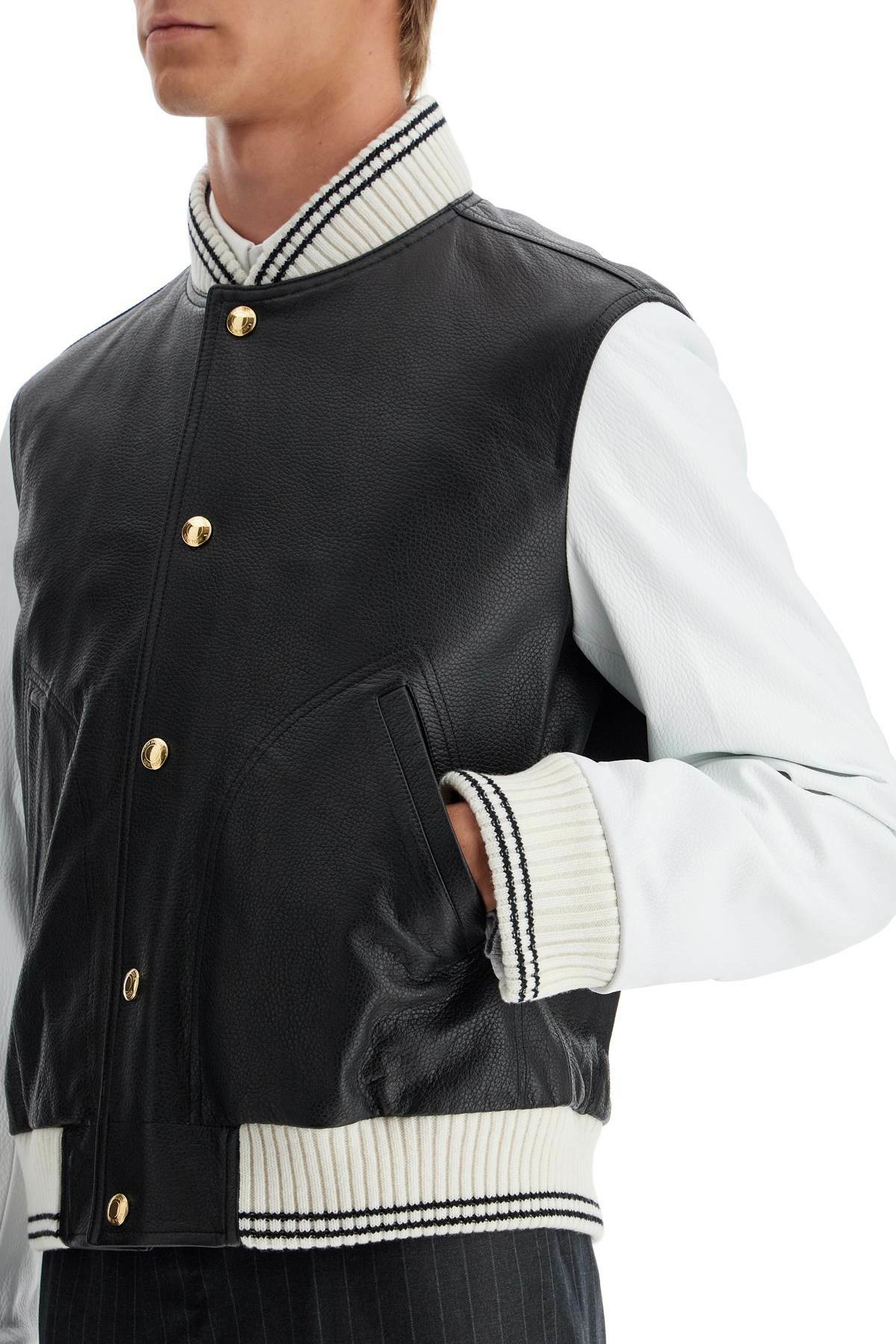 THOM BROWNE leather varsity bomber jacket Black Thom Browne