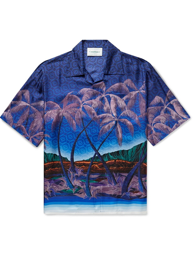 Photo: Casablanca - Lucid Dreams Camp-Collar Printed Silk-Satin Shirt - Blue