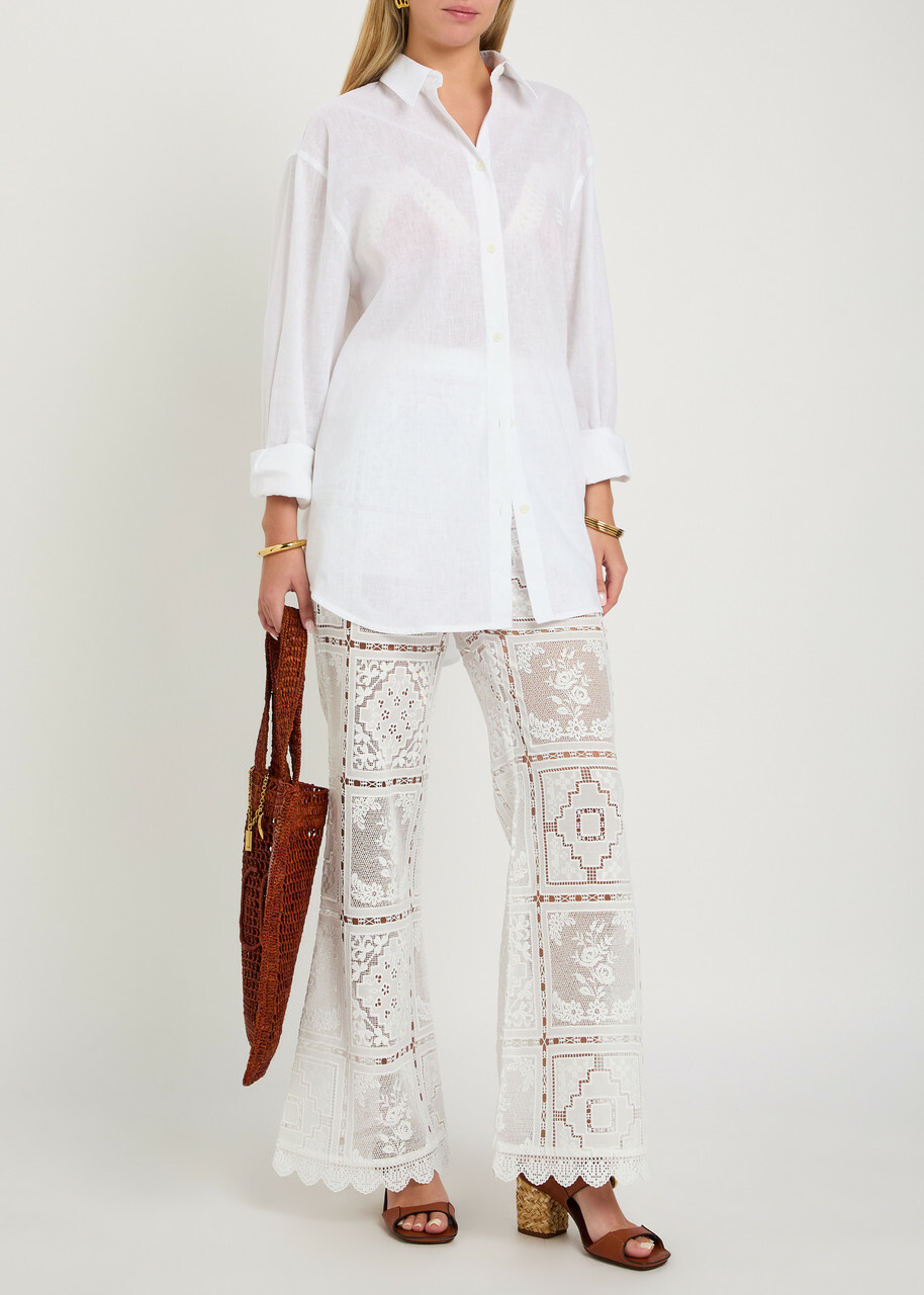 Zimmermann Aster Embroidered Lace Trousers Ivory