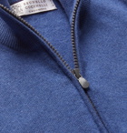 Brunello Cucinelli - Contrast-Tipped Cashmere Half-Zip Sweater - Men - Blue