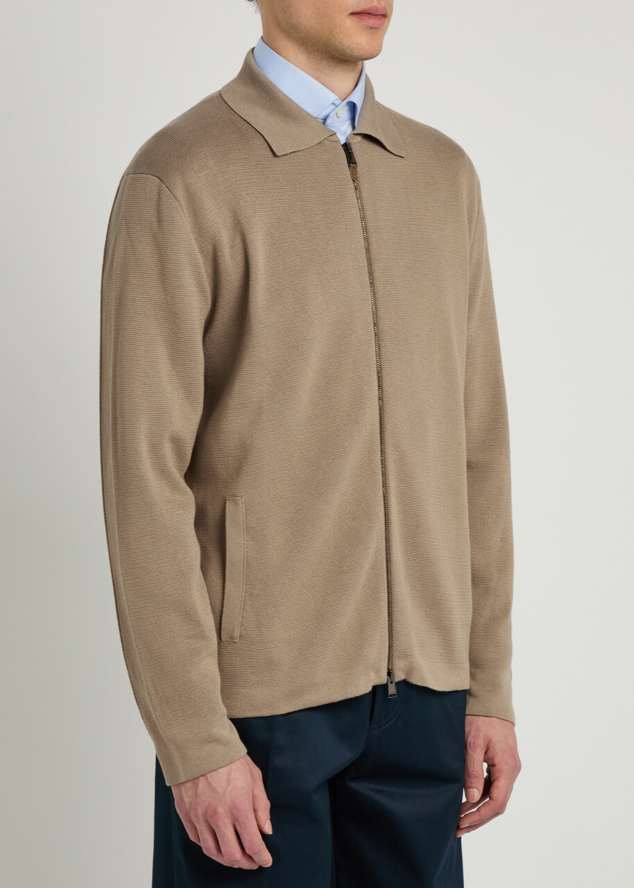 Canali Zip up Modal and Cotton-blend Cardigan Brown