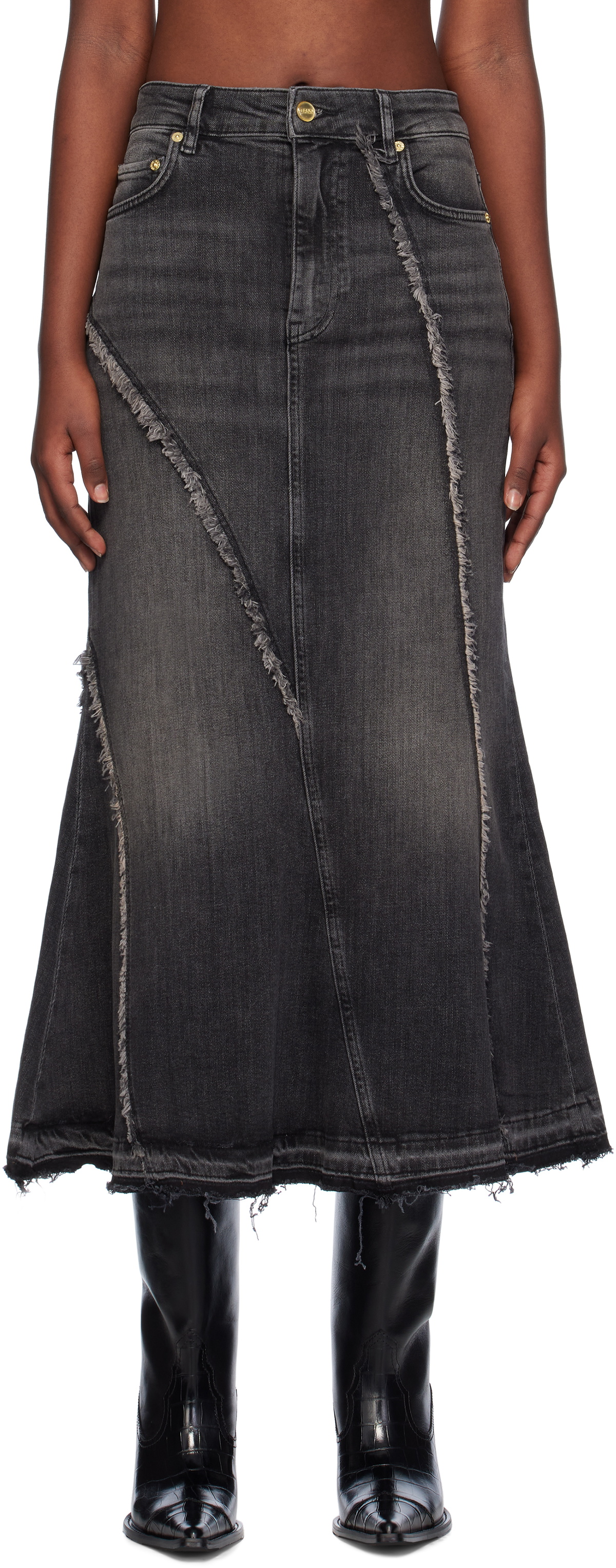GANNI Black Washed Denim Maxi Skirt GANNI