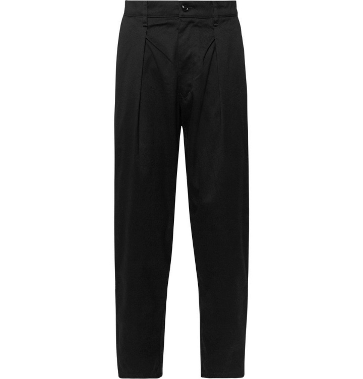 Photo: Monitaly - Tapered Pleated Cotton-Sateen Trousers - Black
