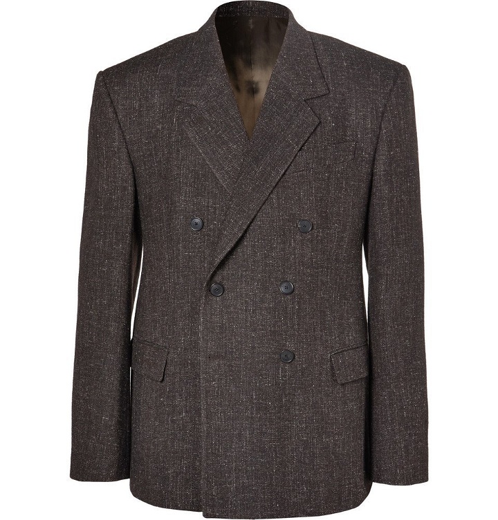 Photo: Balenciaga - Brown Double-Breasted Wool-Blend Tweed Blazer - Men - Brown