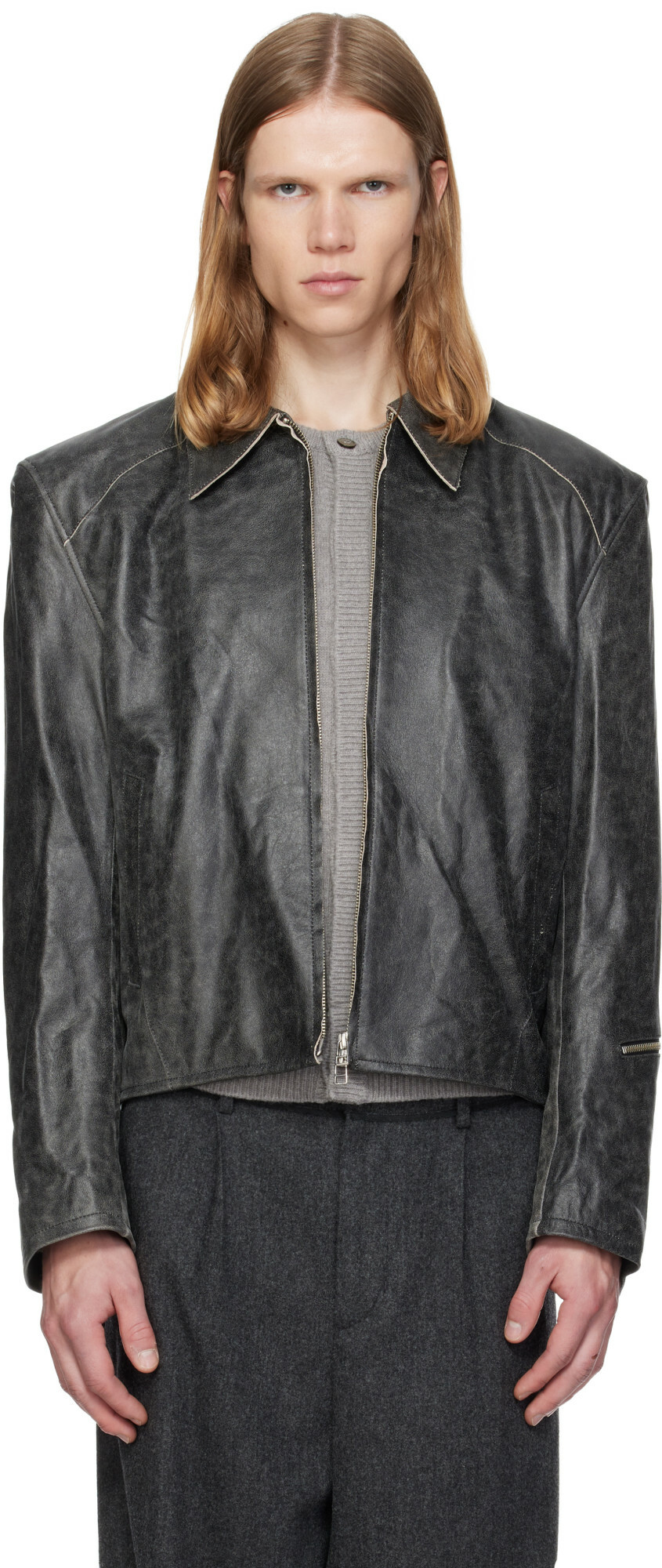 MMIC Gray Vapor Leather Jacket