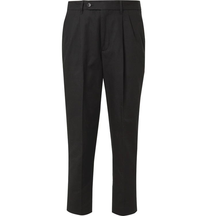 Photo: Mr P. - Tapered Pleated Cotton-Twill Trousers - Black