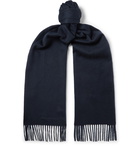 Alexander McQueen - Fringed Logo-Embroidered Cashmere Scarf - Midnight blue