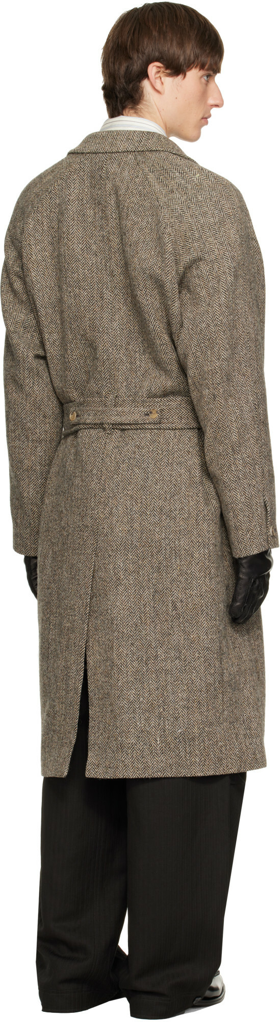 Paul Smith Brown Harris Tweed Herringbone Belted Coat