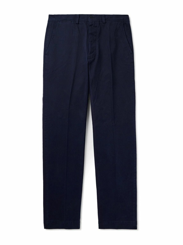 Photo: Officine Générale - Straight-Leg Garment-Dyed Cotton-Twill Trousers - Blue