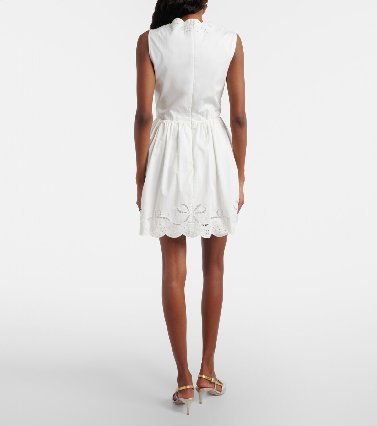 Self-Portrait Embroidered cotton poplin minidress